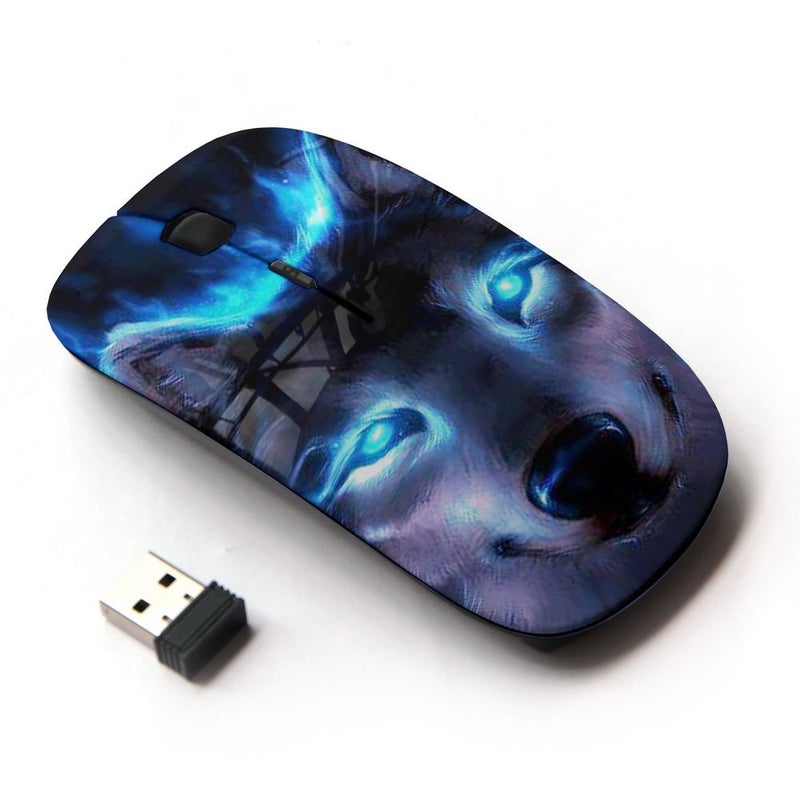 KOOLmouse [ Optical 2.4G Wireless Mouse [ Wolf Blue Eyes Neon Bright Light Forest ] - Image 1